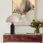 Scandinavian Travertine Marble & Glass Resin 1-Light Cylinder Table Lamp