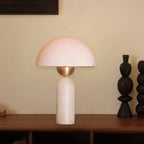 Scandinavian Travertine Marble & Glass Resin 1-Light Cylinder Table Lamp