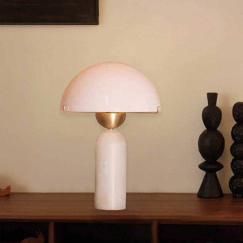 Scandinavian Travertine Marble & Glass Resin 1-Light Cylinder Table Lamp