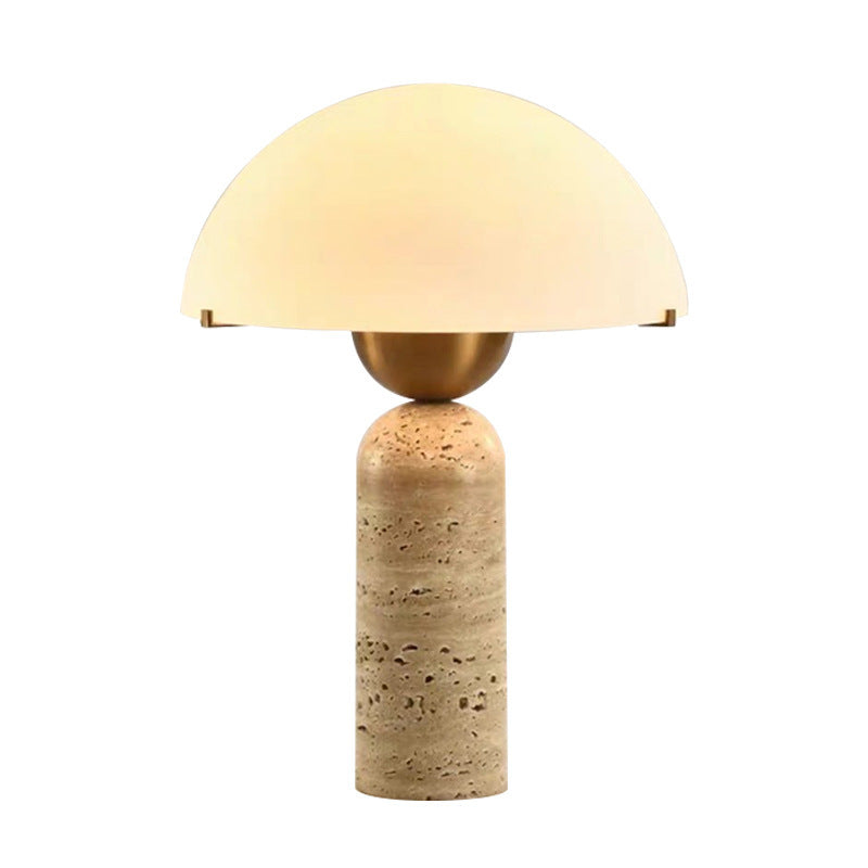 Scandinavian Travertine Marble & Glass Resin 1-Light Cylinder Table Lamp