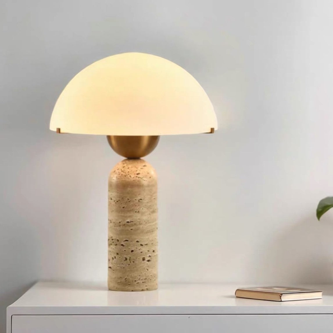 Scandinavian Travertine Marble & Glass Resin 1-Light Cylinder Table Lamp