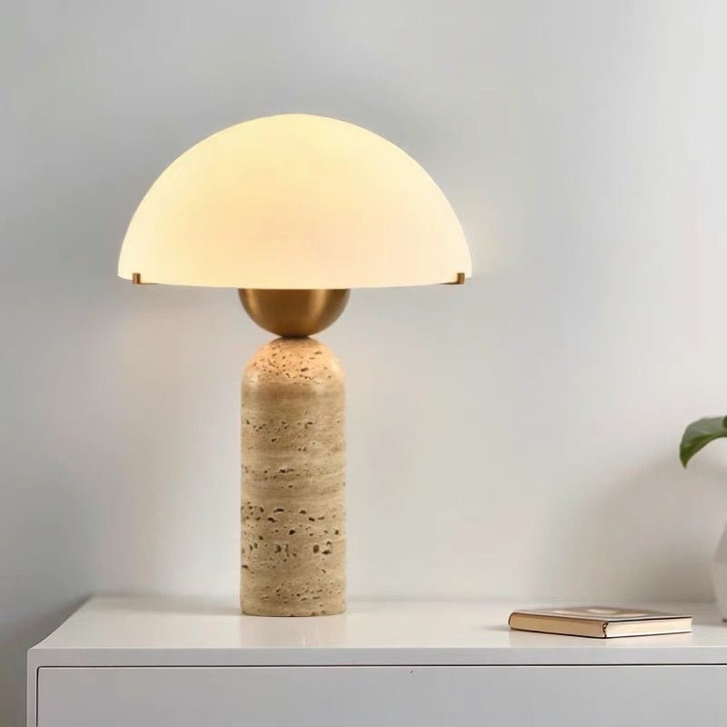Scandinavian Travertine Marble & Glass Resin 1-Light Cylinder Table Lamp