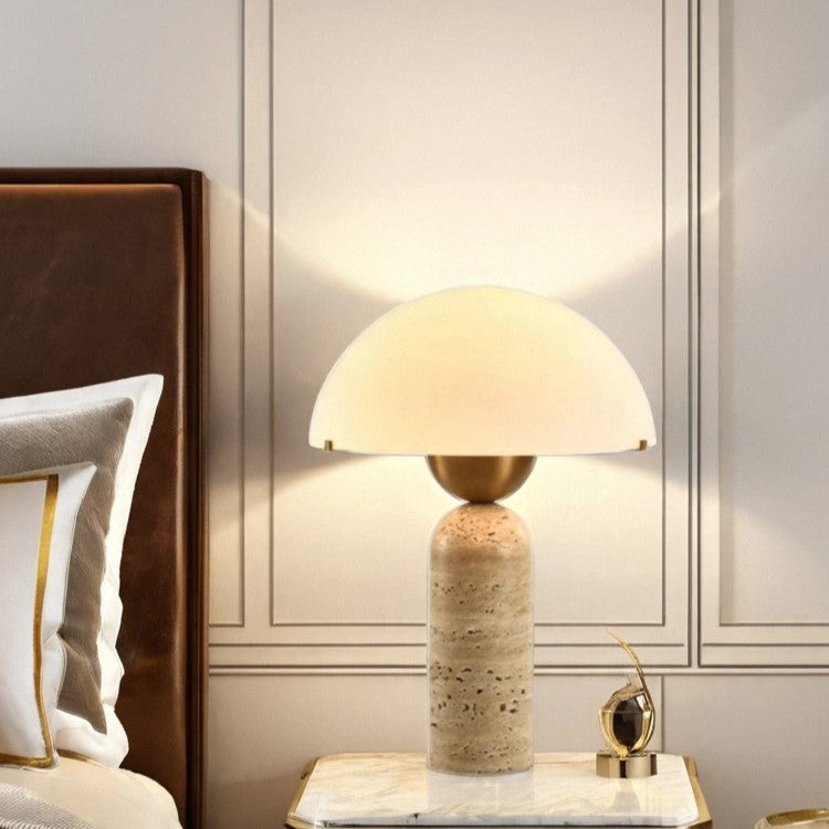 Scandinavian Travertine Marble & Glass Resin 1-Light Cylinder Table Lamp