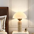 Scandinavian Travertine Marble & Glass Resin 1-Light Cylinder Table Lamp