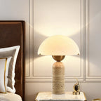 Scandinavian Travertine Marble & Glass Resin 1-Light Cylinder Table Lamp