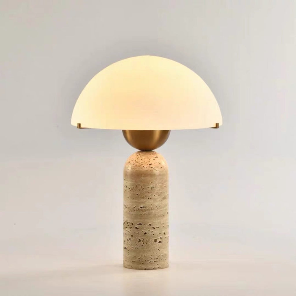 Scandinavian Travertine Marble & Glass Resin 1-Light Cylinder Table Lamp