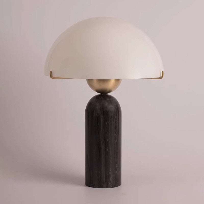 Scandinavian Travertine Marble & Glass Resin 1-Light Cylinder Table Lamp