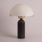 Scandinavian Travertine Marble & Glass Resin 1-Light Cylinder Table Lamp