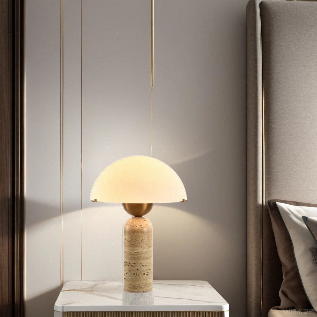 Scandinavian Travertine Marble & Glass Resin 1-Light Cylinder Table Lamp