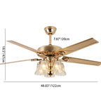 European Floral 5-Light Downrod Ceiling Fan Light - Iron, Wood, and Glass Design for Living Rooms