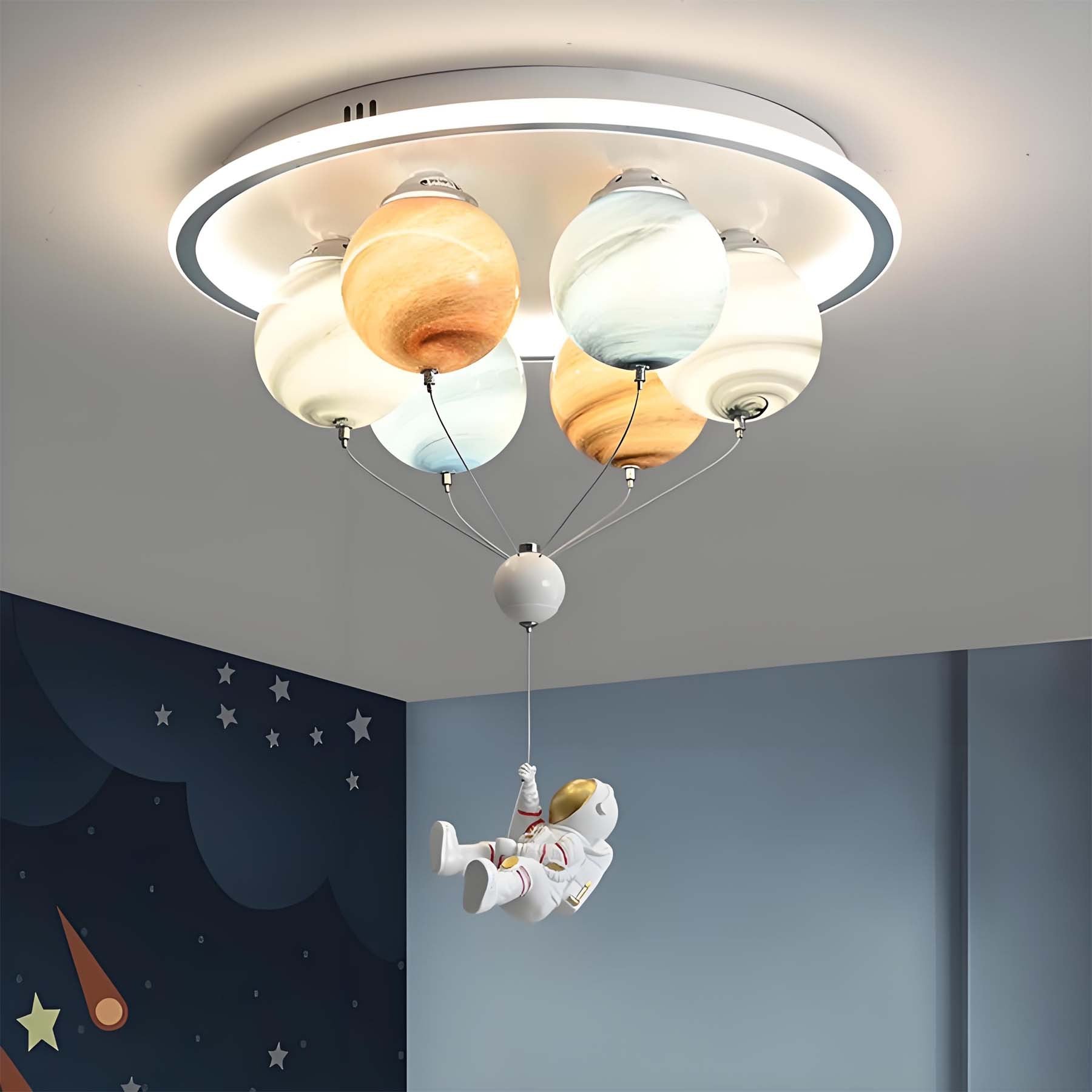 Kids' Planet Space Hot Air Balloon Astronaut 6-Light LED Semi-Flush Mount Ceiling Light