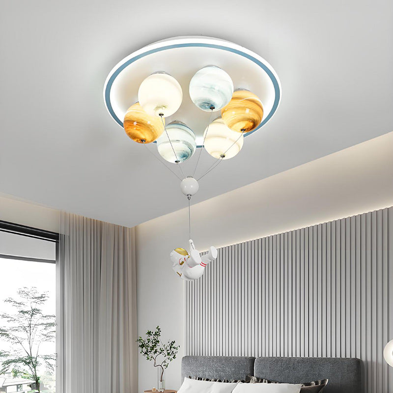 Kids' Planet Space Hot Air Balloon Astronaut 6-Light LED Semi-Flush Mount Ceiling Light