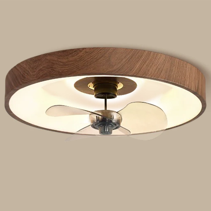 Contemporary Round Copper LED Flush Mount Ceiling Fan Light for Bedroom