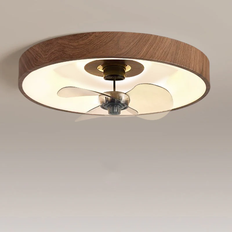 Contemporary Round Copper LED Flush Mount Ceiling Fan Light for Bedroom
