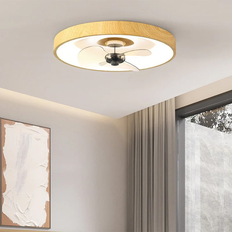 Contemporary Round Copper LED Flush Mount Ceiling Fan Light for Bedroom
