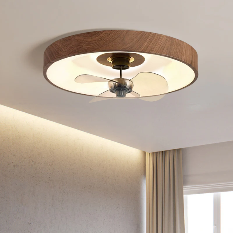 Contemporary Round Copper LED Flush Mount Ceiling Fan Light for Bedroom