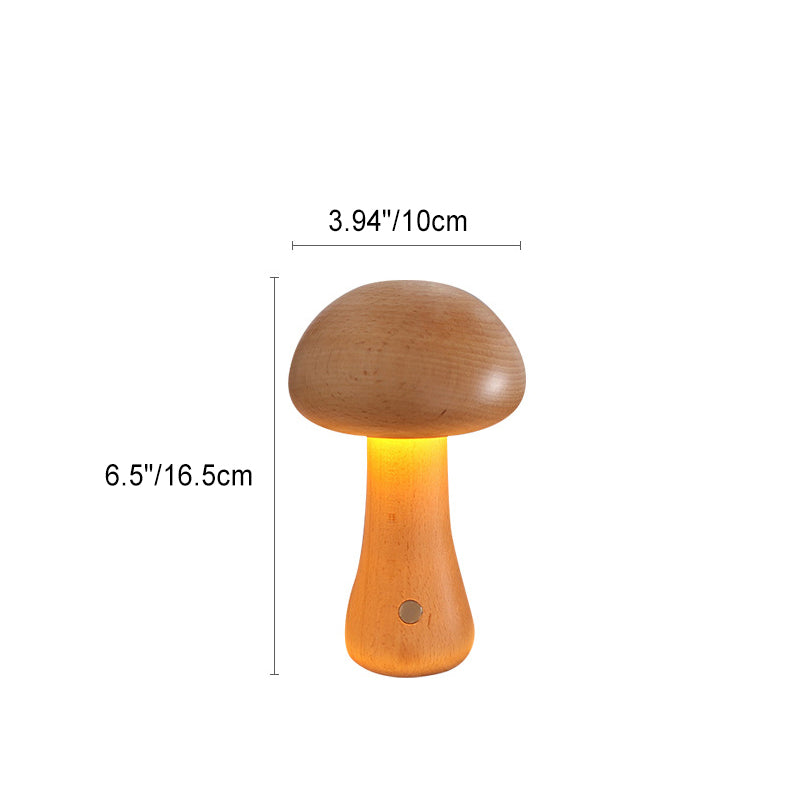 Scandinavian Solid Wood Mushroom LED Table Lamp - Rechargeable Night Light for Bedside