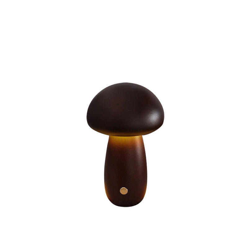 Scandinavian Solid Wood Mushroom LED Table Lamp - Rechargeable Night Light for Bedside