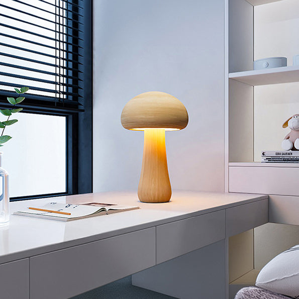 Scandinavian Solid Wood Mushroom LED Table Lamp - Rechargeable Night Light for Bedside