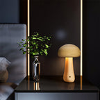 Scandinavian Solid Wood Mushroom LED Table Lamp - Rechargeable Night Light for Bedside