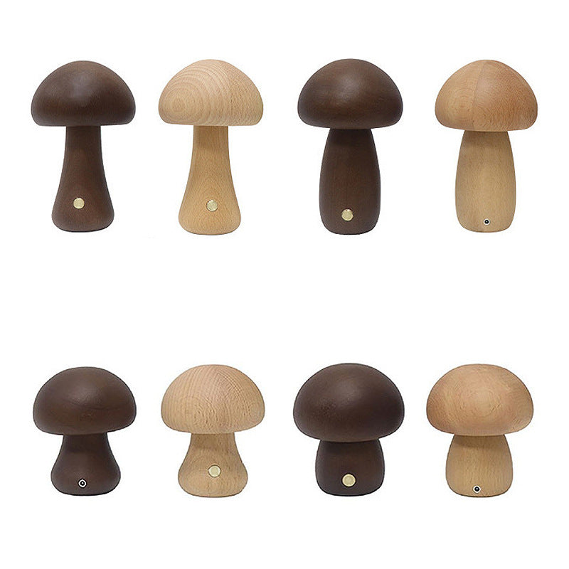 Scandinavian Solid Wood Mushroom LED Table Lamp - Rechargeable Night Light for Bedside