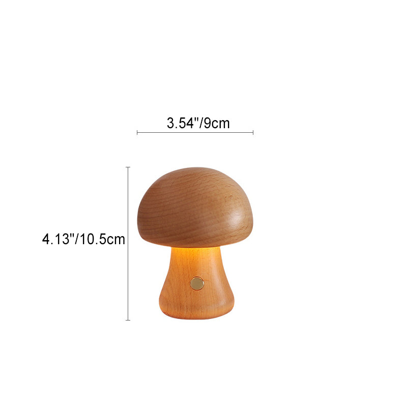 Scandinavian Solid Wood Mushroom LED Table Lamp - Rechargeable Night Light for Bedside