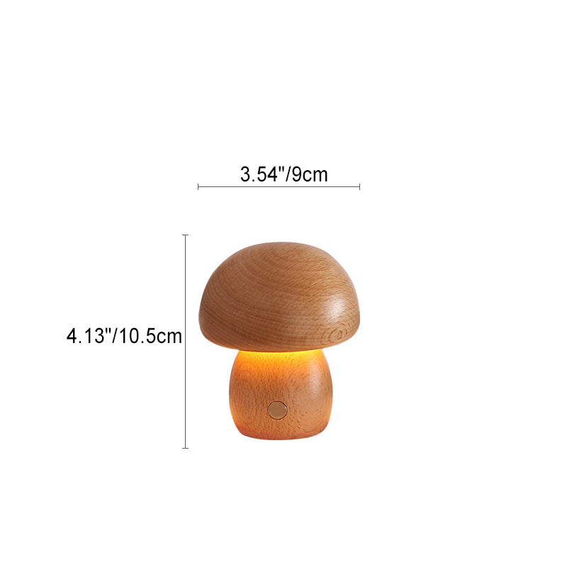 Scandinavian Solid Wood Mushroom LED Table Lamp - Rechargeable Night Light for Bedside