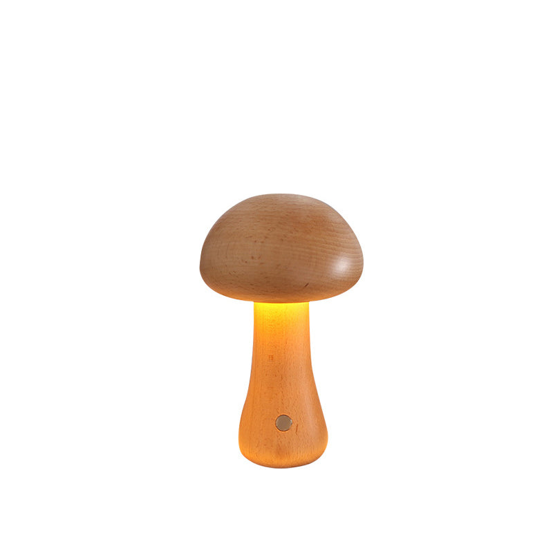 Scandinavian Solid Wood Mushroom LED Table Lamp - Rechargeable Night Light for Bedside
