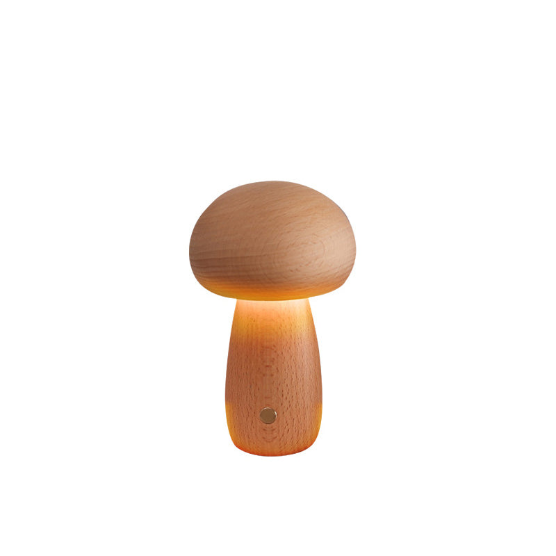 Scandinavian Solid Wood Mushroom LED Table Lamp - Rechargeable Night Light for Bedside