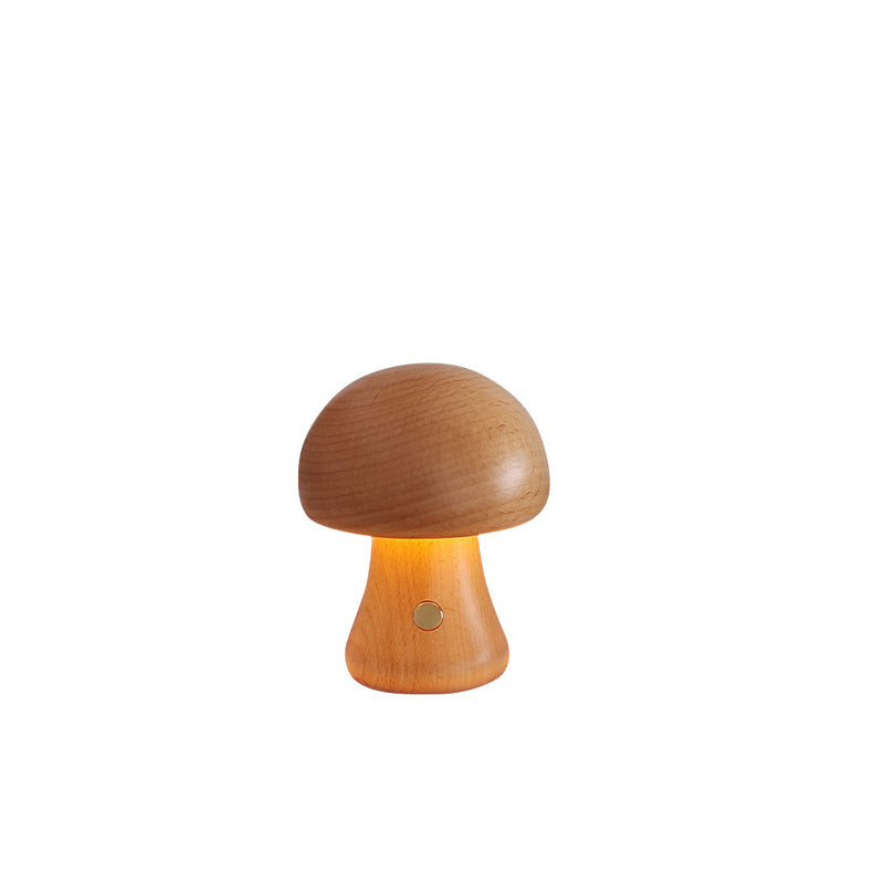 Scandinavian Solid Wood Mushroom LED Table Lamp - Rechargeable Night Light for Bedside