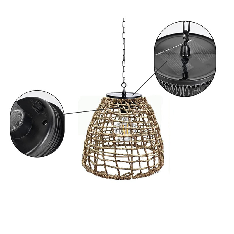 Premium Solar Waterproof Rattan Cage LED Pendant Light