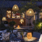 Premium Solar Waterproof Rattan Cage LED Pendant Light