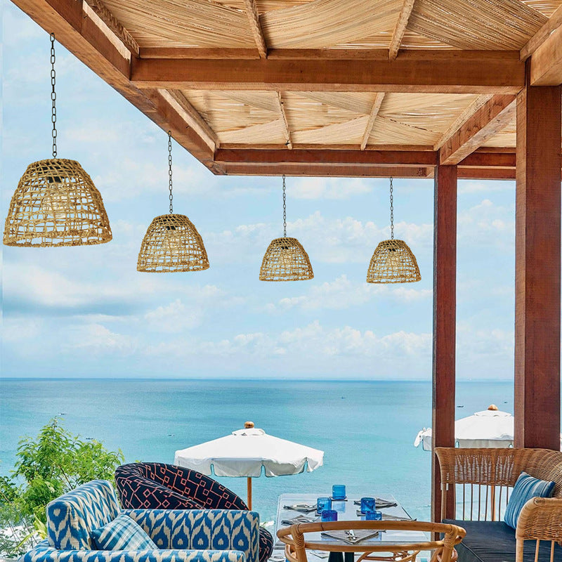 Premium Solar Waterproof Rattan Cage LED Pendant Light