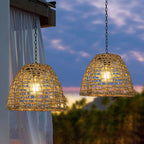 Premium Solar Waterproof Rattan Cage LED Pendant Light