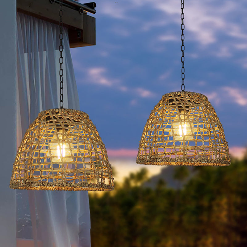 Premium Solar Waterproof Rattan Cage LED Pendant Light