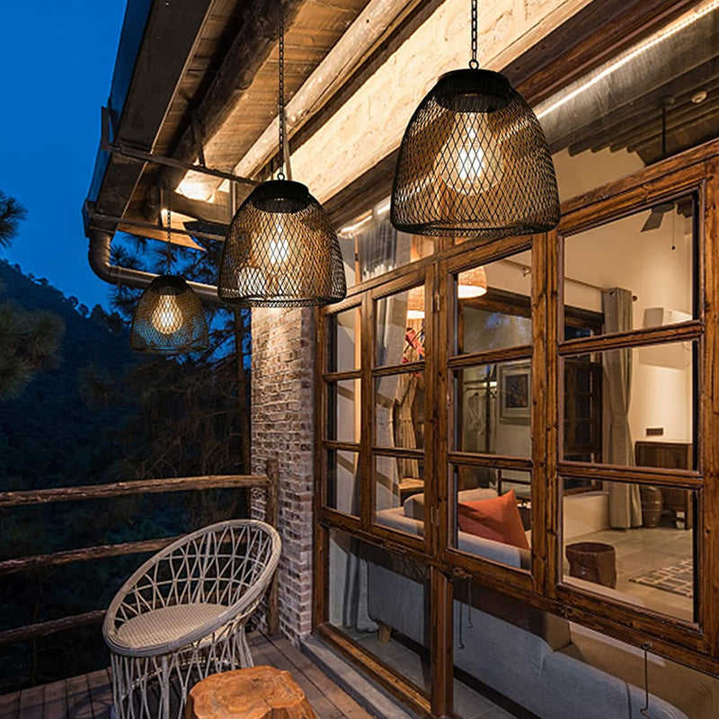 Premium Solar Waterproof Rattan Cage LED Pendant Light