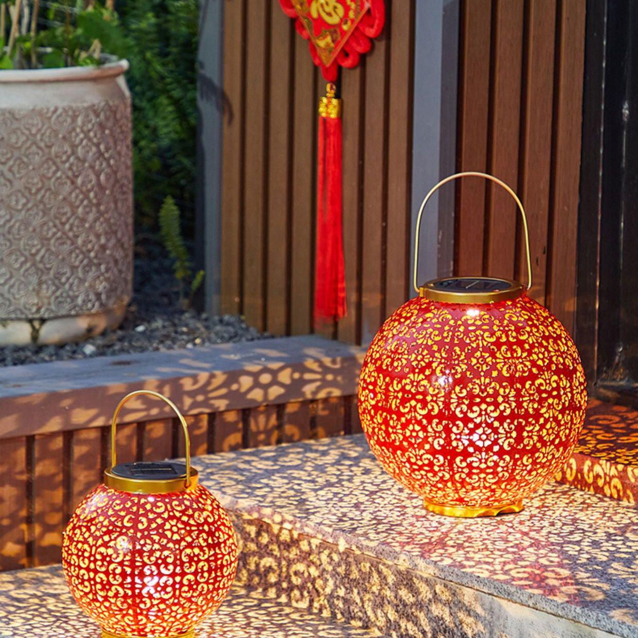 Premium Traditional Chinese Solar Waterproof Iron Lantern