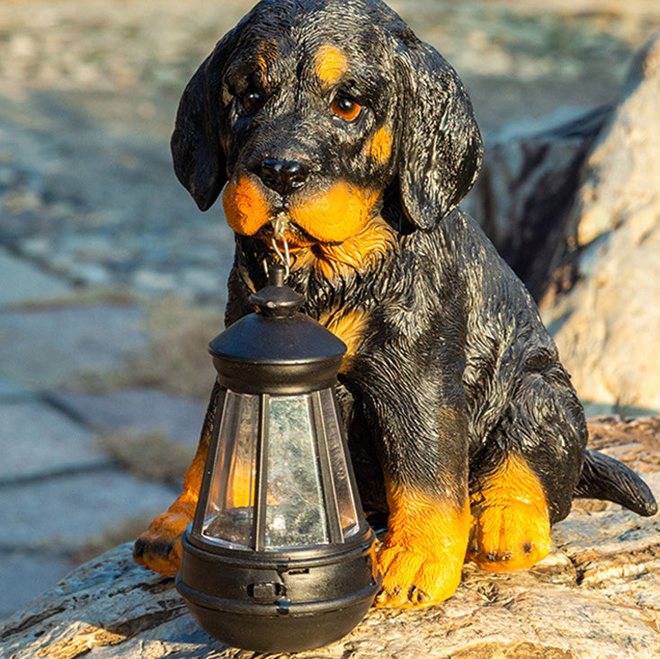 Modern Solar-Powered Resin Dog Statue with LED Light