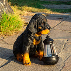 Modern Solar-Powered Resin Dog Statue with LED Light