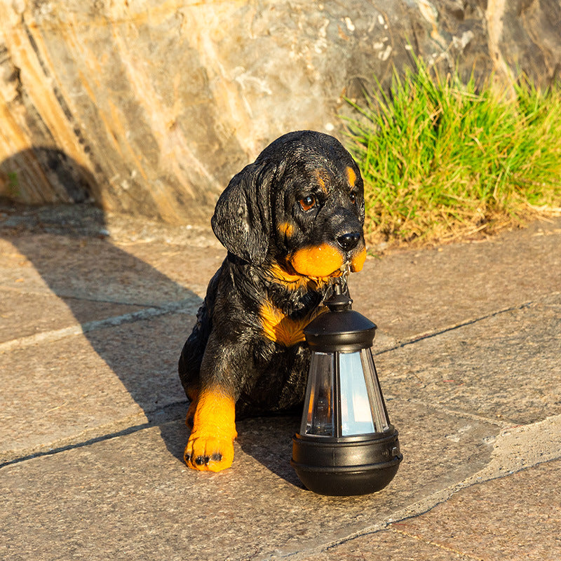 Modern Solar-Powered Resin Dog Statue with LED Light