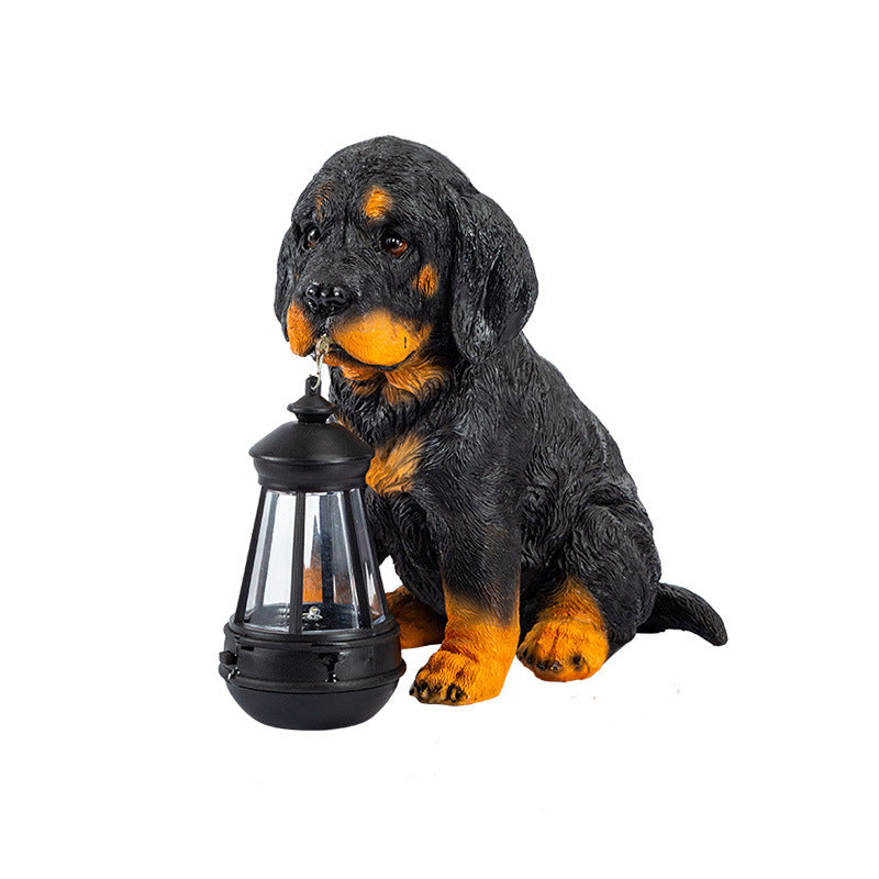 Modern Solar-Powered Resin Dog Statue with LED Light