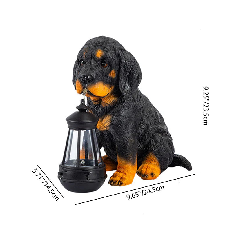 Modern Solar-Powered Resin Dog Statue with LED Light