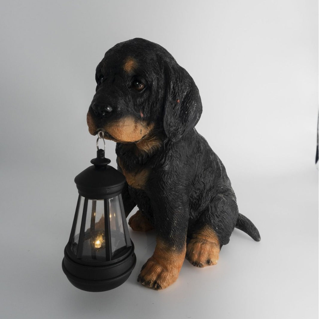 Modern Solar-Powered Resin Dog Statue with LED Light
