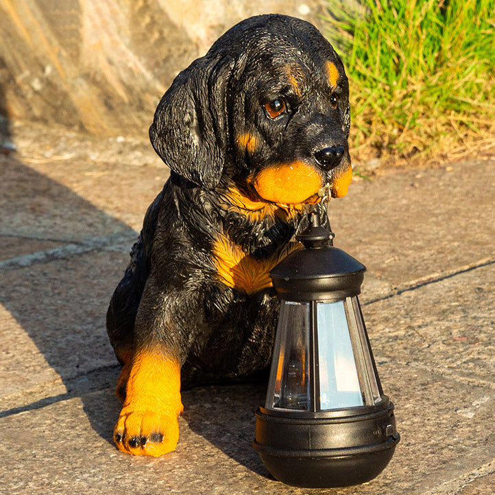 Modern Solar-Powered Resin Dog Statue with LED Light
