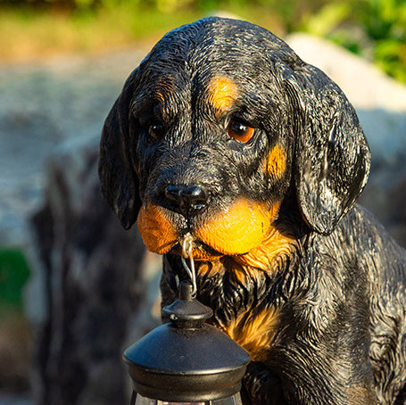 Modern Solar-Powered Resin Dog Statue with LED Light