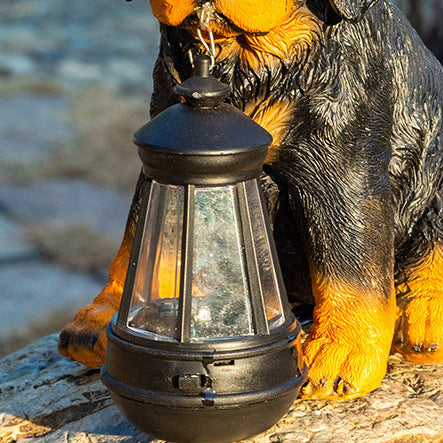 Modern Solar-Powered Resin Dog Statue with LED Light