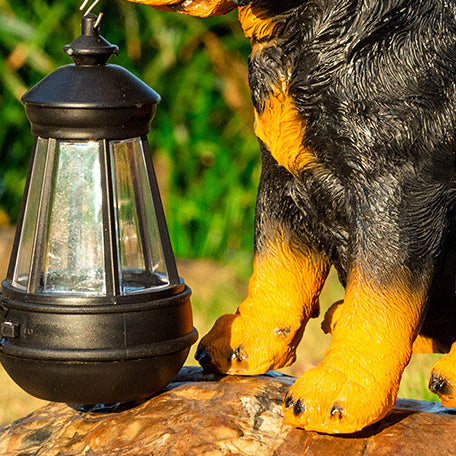 Modern Solar-Powered Resin Dog Statue with LED Light