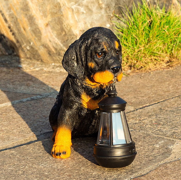 Modern Solar-Powered Resin Dog Statue with LED Light