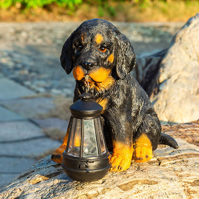 Modern Solar-Powered Resin Dog Statue with LED Light