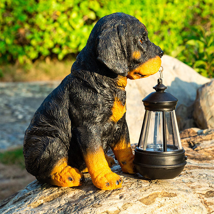 Modern Solar-Powered Resin Dog Statue with LED Light